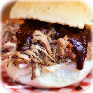 Memphis Blues Pulled Pork with sauce and on a bun